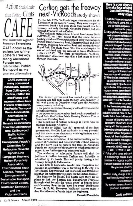 Campaign Against Freeway Extension (CAFE) newsletters from 1994/1995