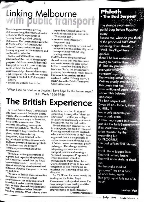 Campaign Against Freeway Extension (CAFE) newsletters from 1994/1995