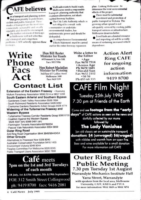 Campaign Against Freeway Extension (CAFE) newsletters from 1994/1995