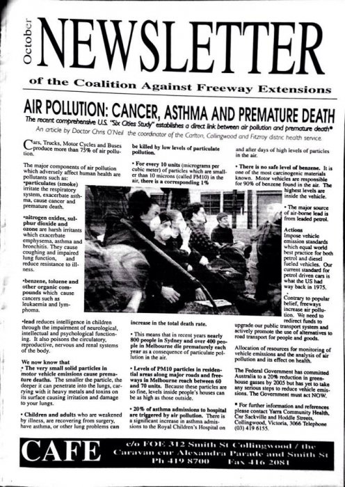 Campaign Against Freeway Extension (CAFE) newsletters from 1994/1995