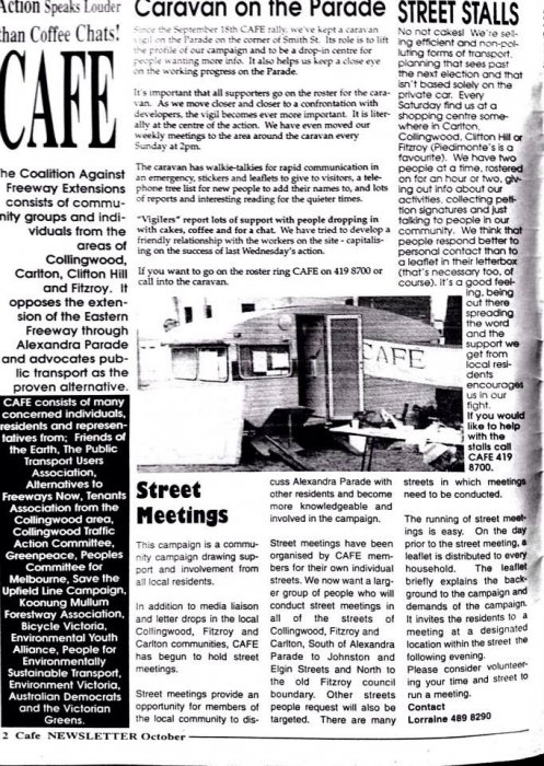 Campaign Against Freeway Extension (CAFE) newsletters from 1994/1995