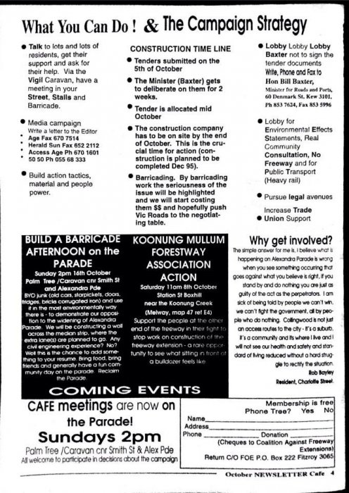 Campaign Against Freeway Extension (CAFE) newsletters from 1994/1995