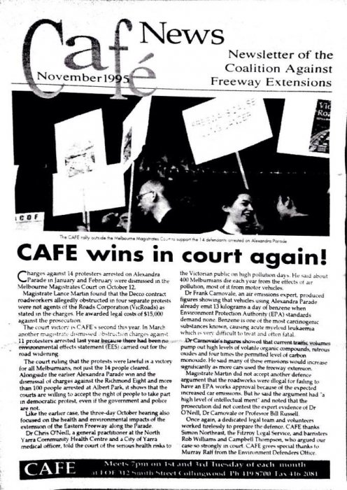 Campaign Against Freeway Extension (CAFE) newsletters from 1994/1995