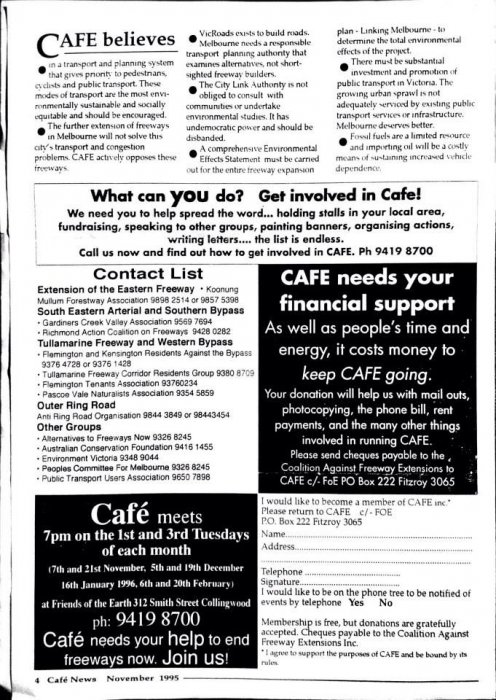 Campaign Against Freeway Extension (CAFE) newsletters from 1994/1995