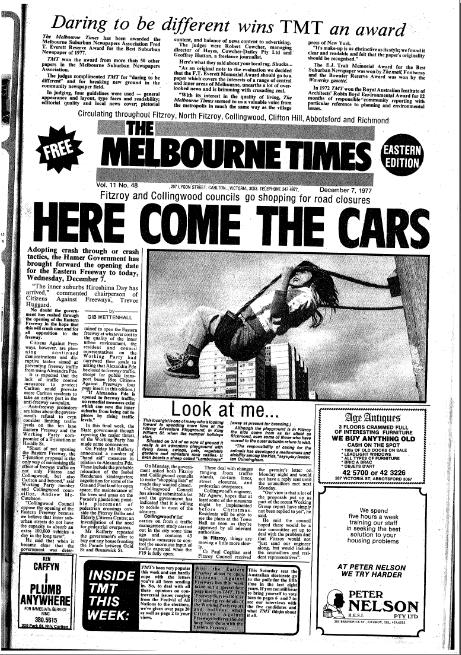 The Melbourne Times cover: 'Here Come The Cars' (7 December 1977)