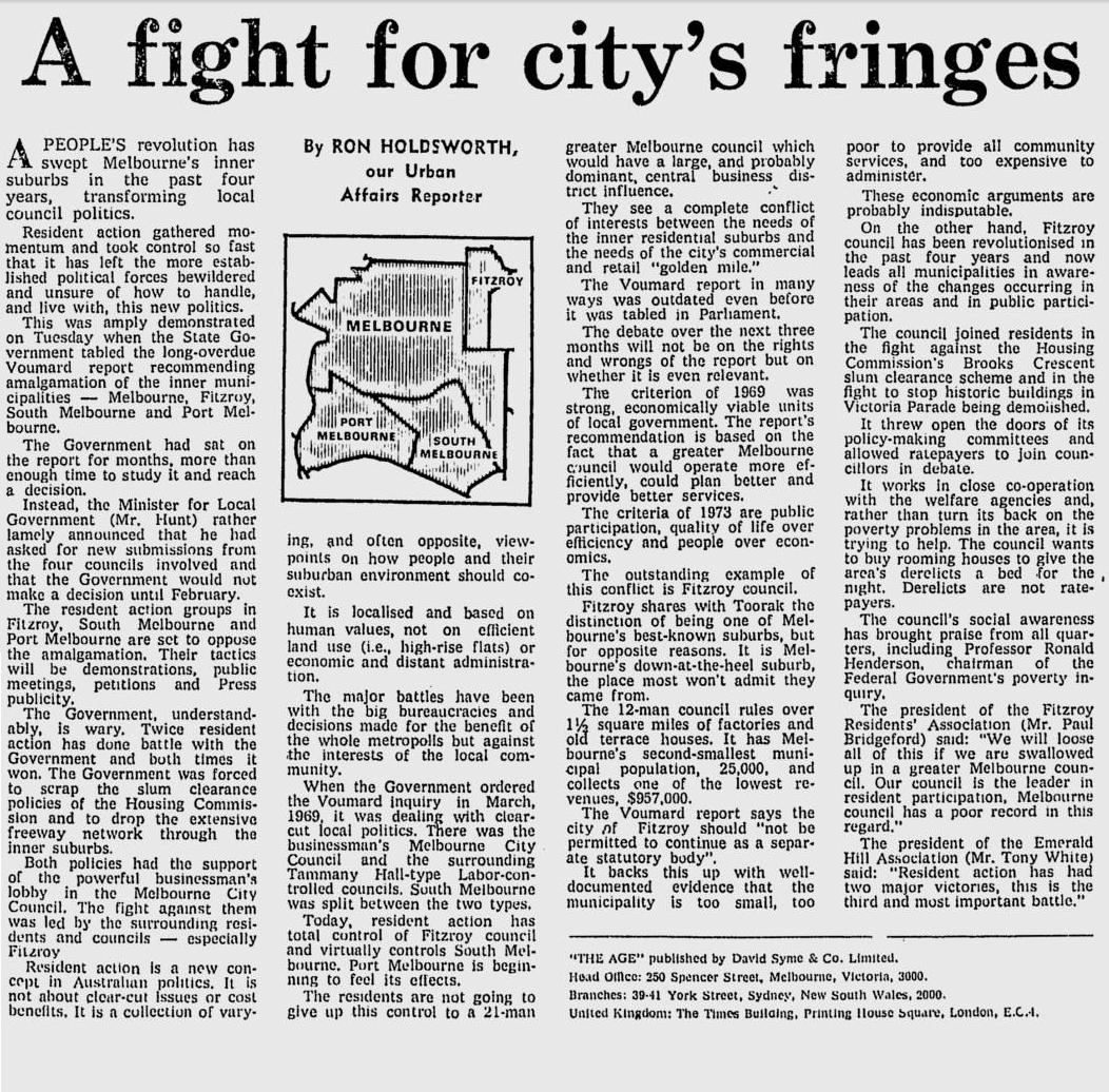 The Age: A fight for city's fringes. 1 November 1973