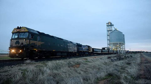 The grain train takes its immense cargo of wheat from Piangil in northern Victoria to the Port of Melbourne. Photo: Pat Scala 