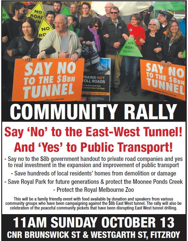 Community Rally - Say ‘No’ to the East-West Tunnel! And ‘Yes’ to Public Transport!