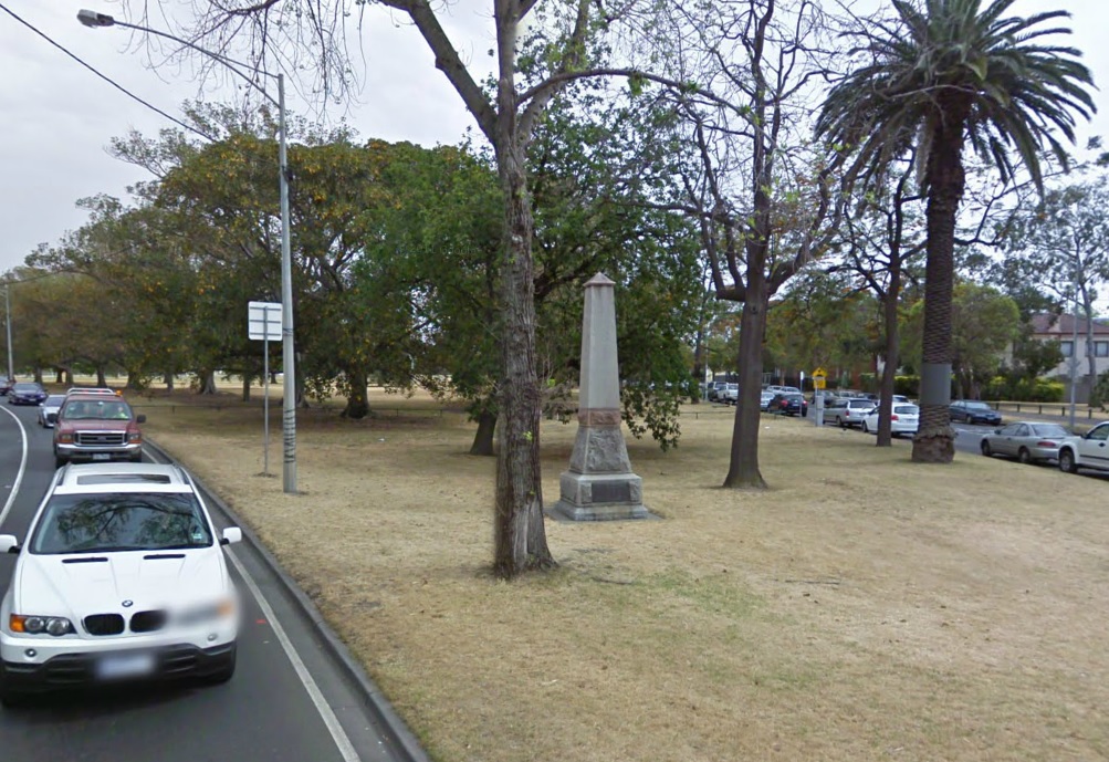 Corner of The Avenue and Macarthur Road, Parkville at the war memorial sandstone plinth