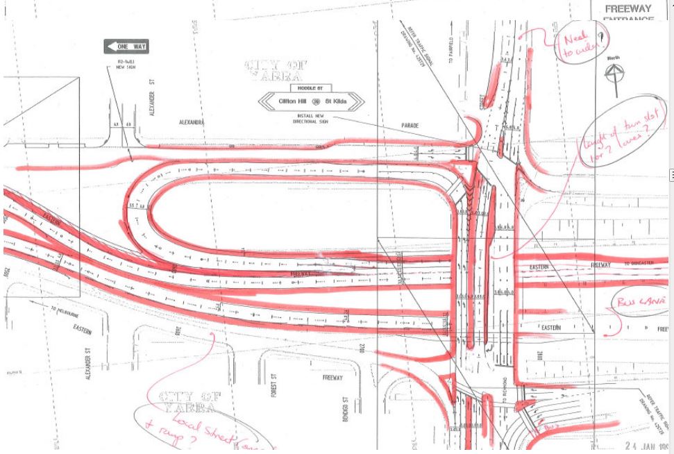 VicRoads Clifton Hill Interchange Diagram 1999 from FOI Request