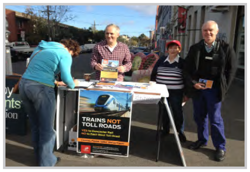 Figure 5 Local volunteers collect signatures for the City of Yarra’s Trains Not Tollroads campaign